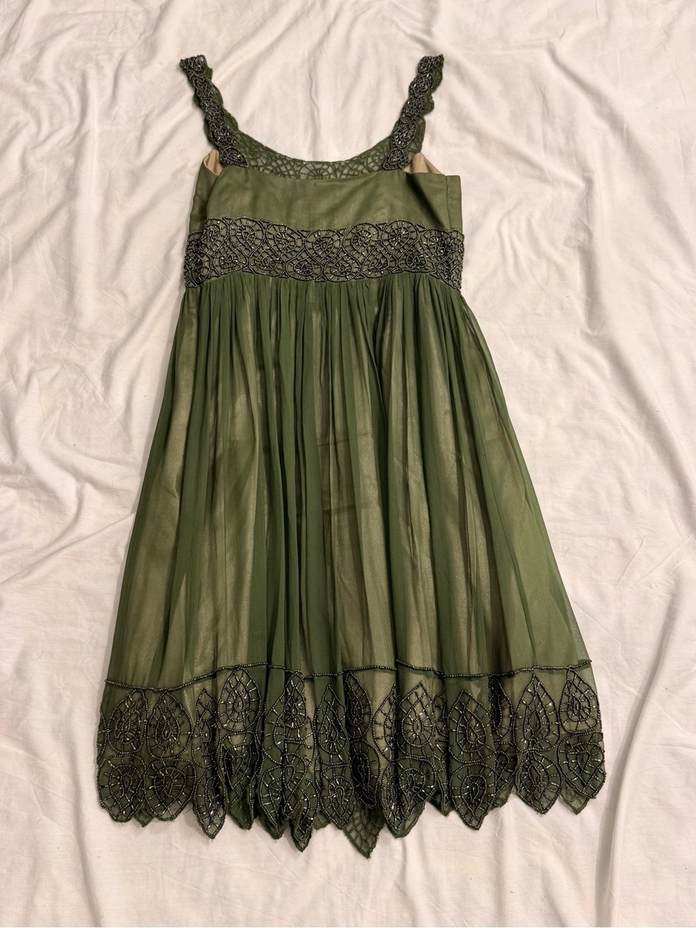 Adrianna Papell Olive Green Embellished Dress NWOT Sz 4 - Picture 7 of 12